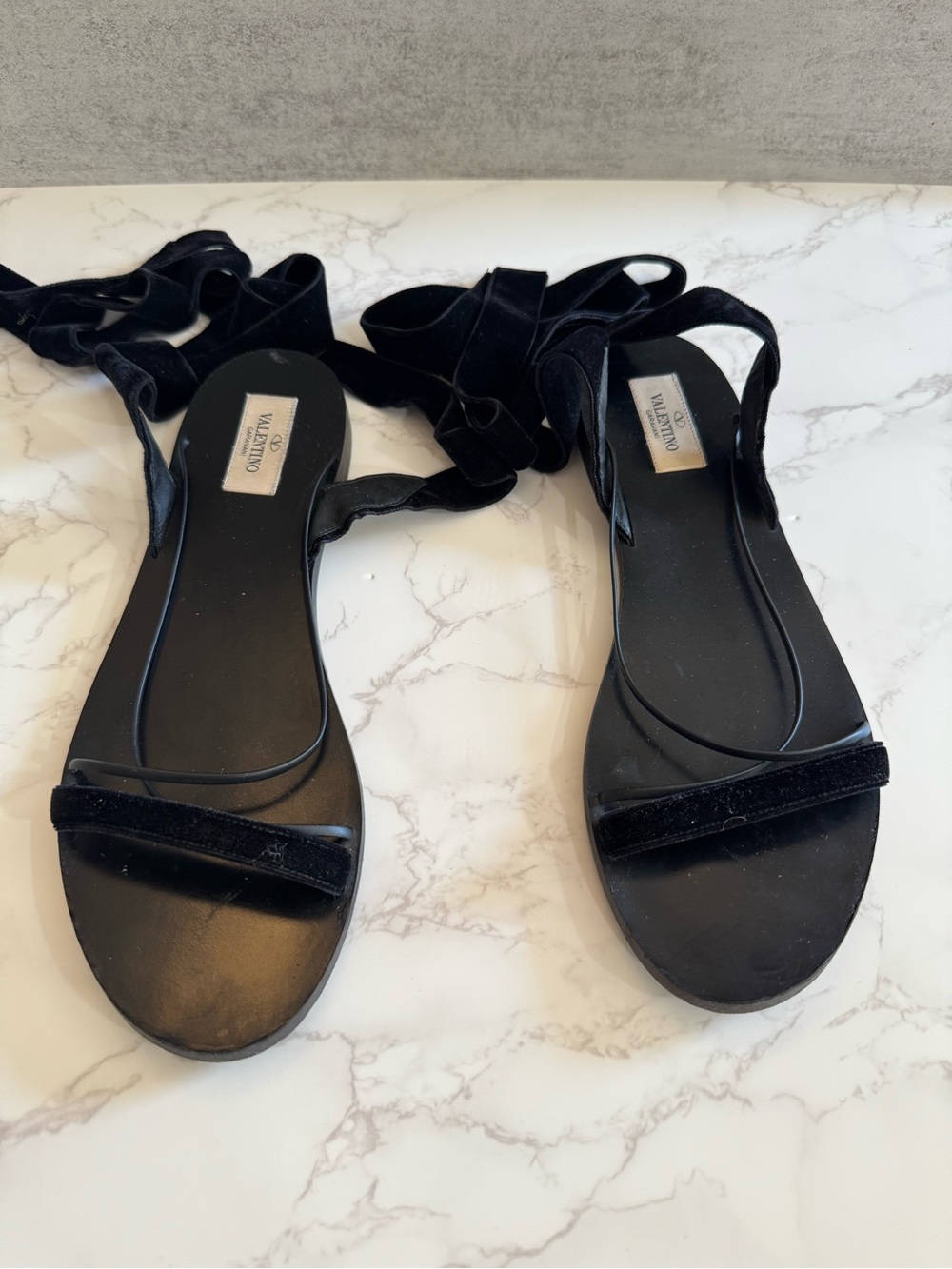 Valentino Black Velvet Tie Sandals
